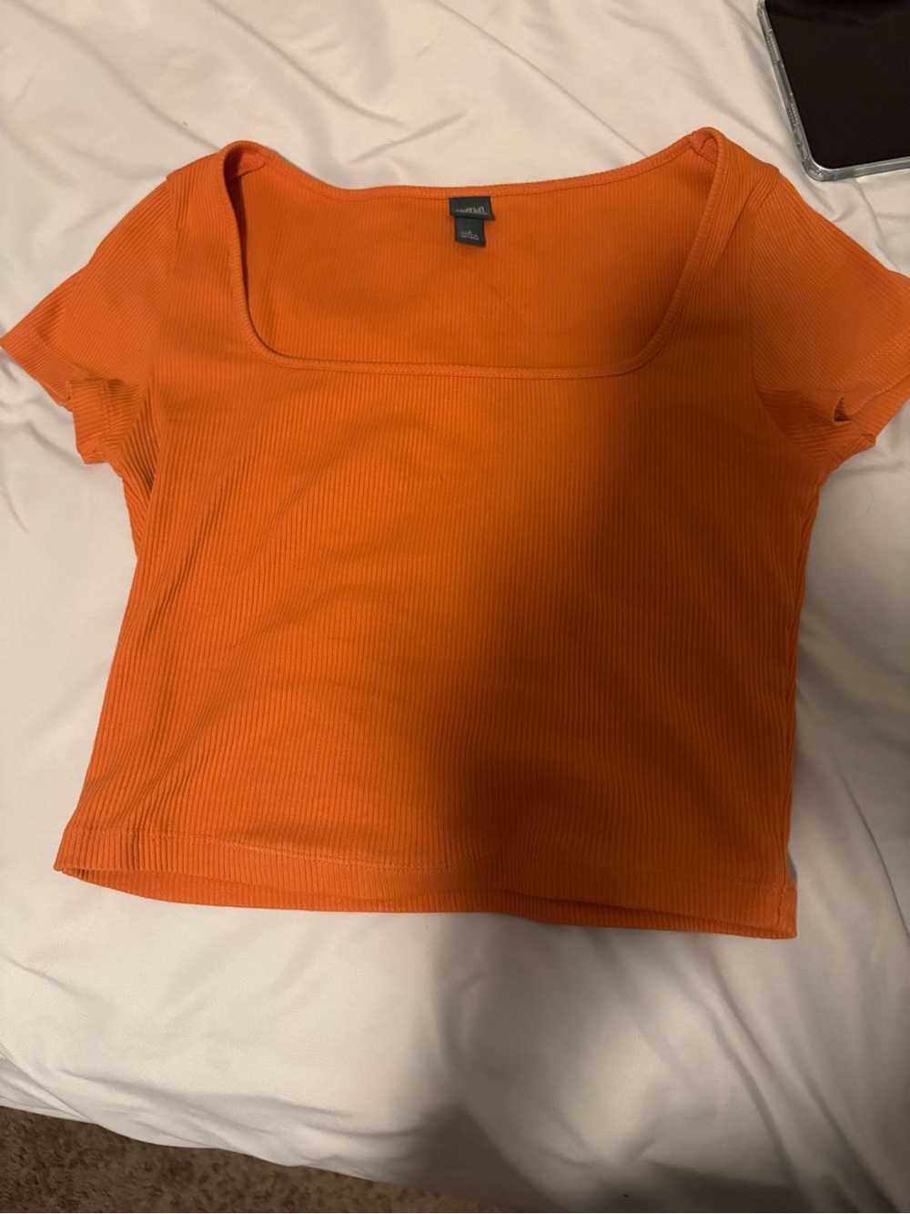 wild fable Orange Ribbed Square-Neck Crop Top